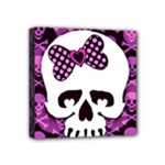 Pink Polka Dot Bow Skull Mini Canvas 4  x 4  (Stretched)