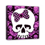 Pink Polka Dot Bow Skull Mini Canvas 6  x 6  (Stretched)