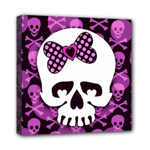 Pink Polka Dot Bow Skull Mini Canvas 8  x 8  (Stretched) from ArtsNow.com