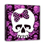 Pink Polka Dot Bow Skull Mini Canvas 8  x 8  (Stretched)