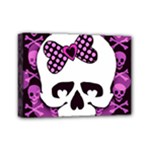 Pink Polka Dot Bow Skull Mini Canvas 7  x 5  (Stretched)