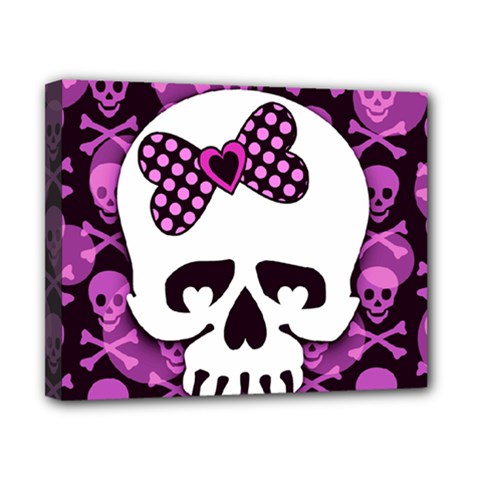 Pink Polka Dot Bow Skull Canvas 10  x 8  (Stretched) from ArtsNow.com