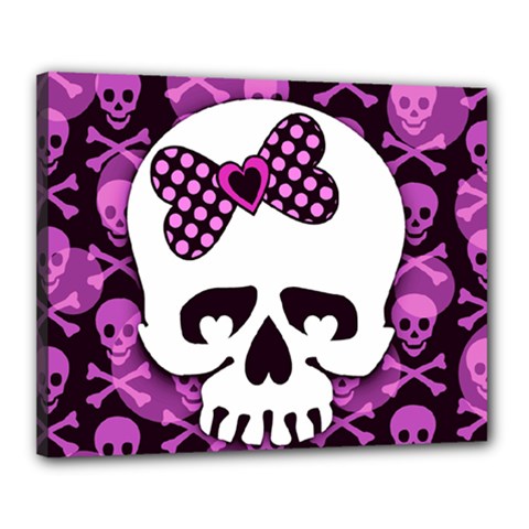 Pink Polka Dot Bow Skull Canvas 20  x 16  (Stretched) from ArtsNow.com