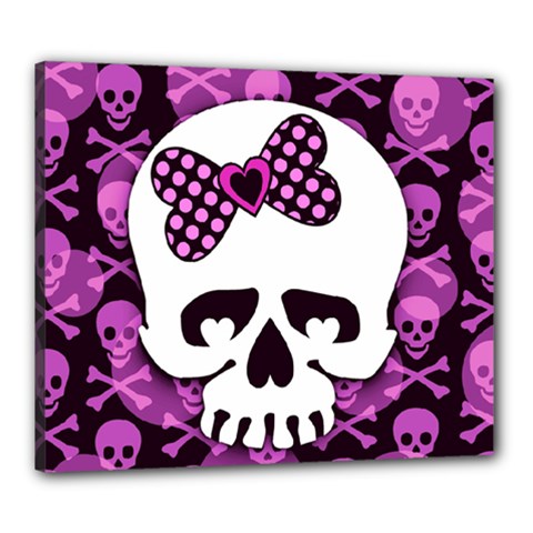 Pink Polka Dot Bow Skull Canvas 24  x 20  (Stretched) from ArtsNow.com