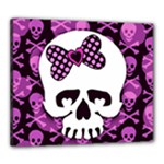 Pink Polka Dot Bow Skull Canvas 24  x 20  (Stretched)