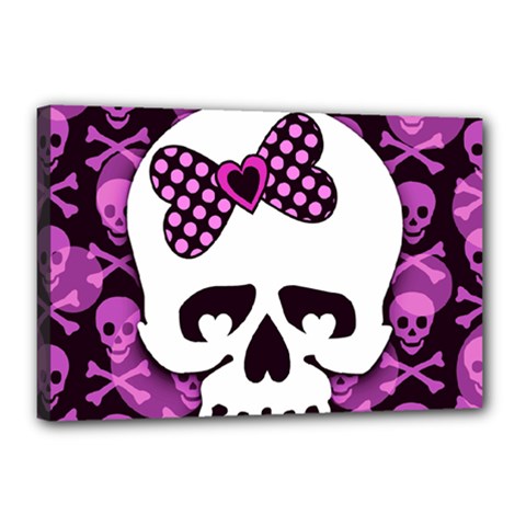 Pink Polka Dot Bow Skull Canvas 18  x 12  (Stretched) from ArtsNow.com