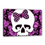 Pink Polka Dot Bow Skull Canvas 18  x 12  (Stretched)