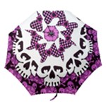 Pink Polka Dot Bow Skull Folding Umbrella