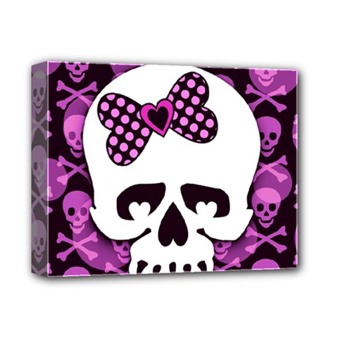 Pink Polka Dot Bow Skull Deluxe Canvas 14  x 11  (Stretched) from ArtsNow.com