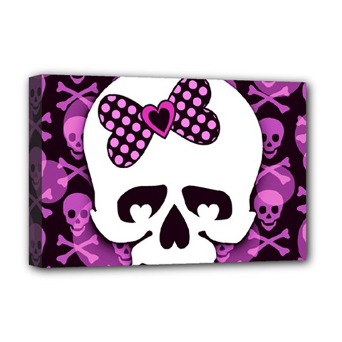 Pink Polka Dot Bow Skull Deluxe Canvas 18  x 12  (Stretched) from ArtsNow.com