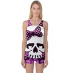 Pink Polka Dot Bow Skull One Piece Boyleg Swimsuit