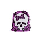 Pink Polka Dot Bow Skull Drawstring Pouch (Small)