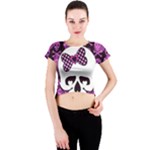 Pink Polka Dot Bow Skull Crew Neck Crop Top