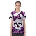 Pink Polka Dot Bow Skull Women s Sport Mesh Tee