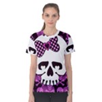 Pink Polka Dot Bow Skull Women s Cotton Tee