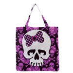 Pink Polka Dot Bow Skull Grocery Tote Bag