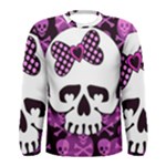 Pink Polka Dot Bow Skull Men s Long Sleeve Tee