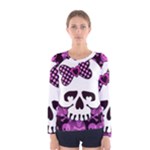 Pink Polka Dot Bow Skull Women s Long Sleeve Tee