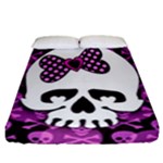 Pink Polka Dot Bow Skull Fitted Sheet (California King Size)