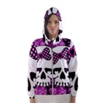 Pink Polka Dot Bow Skull Women s Hooded Windbreaker