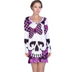 Pink Polka Dot Bow Skull Long Sleeve Nightdress