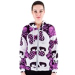 Pink Polka Dot Bow Skull Women s Zipper Hoodie