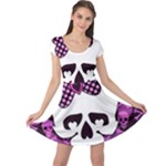 Pink Polka Dot Bow Skull Cap Sleeve Dress