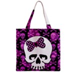 Pink Polka Dot Bow Skull Zipper Grocery Tote Bag