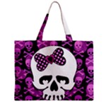 Pink Polka Dot Bow Skull Zipper Mini Tote Bag