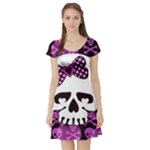 Pink Polka Dot Bow Skull Short Sleeve Skater Dress