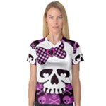 Pink Polka Dot Bow Skull V-Neck Sport Mesh Tee