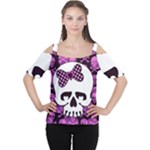 Pink Polka Dot Bow Skull Cutout Shoulder Tee