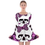 Pink Polka Dot Bow Skull Long Sleeve Skater Dress