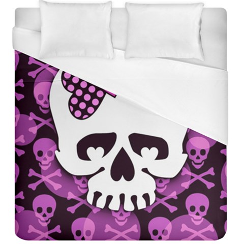 Pink Polka Dot Bow Skull Duvet Cover (King Size) from ArtsNow.com