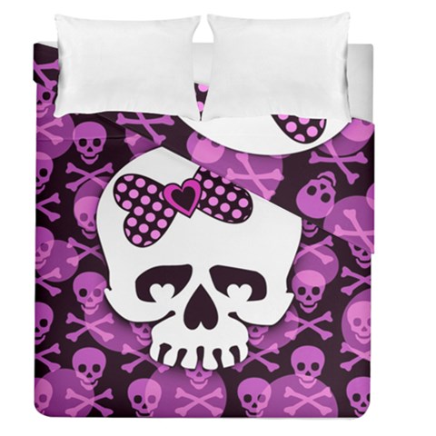 Pink Polka Dot Bow Skull Duvet Cover Double Side (Queen Size) from ArtsNow.com