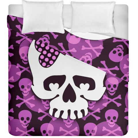 Pink Polka Dot Bow Skull Duvet Cover Double Side (King Size) from ArtsNow.com