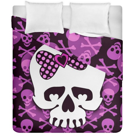 Pink Polka Dot Bow Skull Duvet Cover Double Side (California King Size) from ArtsNow.com