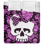 Pink Polka Dot Bow Skull Duvet Cover Double Side (California King Size)