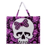 Pink Polka Dot Bow Skull Zipper Large Tote Bag