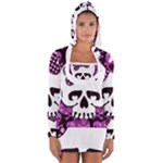 Pink Polka Dot Bow Skull Long Sleeve Hooded T-shirt