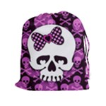 Pink Polka Dot Bow Skull Drawstring Pouch (XXL)