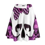 Pink Polka Dot Bow Skull High Waist Skirt