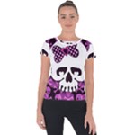 Pink Polka Dot Bow Skull Short Sleeve Sports Top 