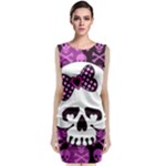 Pink Polka Dot Bow Skull Sleeveless Velvet Midi Dress