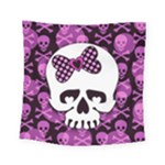 Pink Polka Dot Bow Skull Square Tapestry (Small)