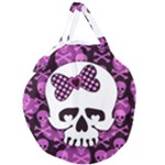 Pink Polka Dot Bow Skull Giant Round Zipper Tote