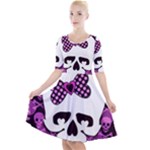 Pink Polka Dot Bow Skull Quarter Sleeve A-Line Dress