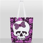 Pink Polka Dot Bow Skull Full Print Rope Handle Tote (Small)