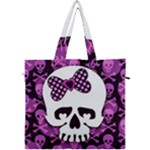 Pink Polka Dot Bow Skull Canvas Travel Bag