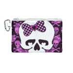 Pink Polka Dot Bow Skull Canvas Cosmetic Bag (Medium)